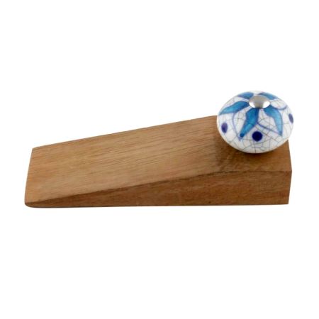 Turquoise Floral Crackle Ceramic Wooden Door Stopper